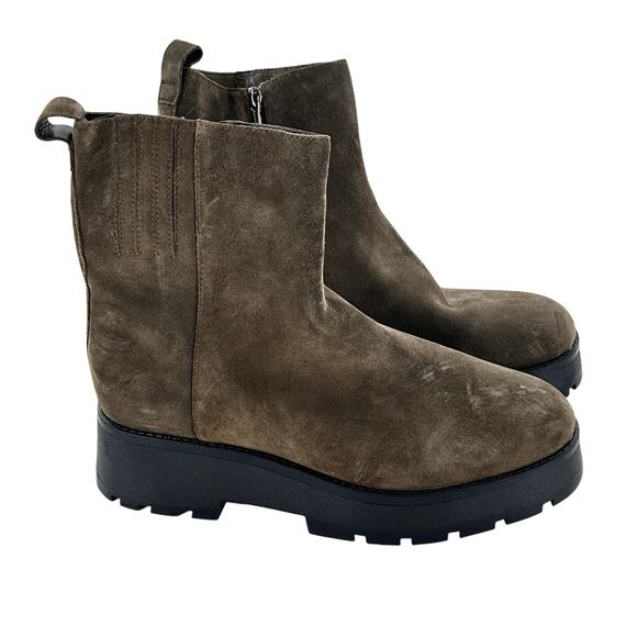 Vince Camuto Neframes Boots 8 Green Suede NWOT Lug Combat Moto Chelsea Booties - Picture 1 of 6